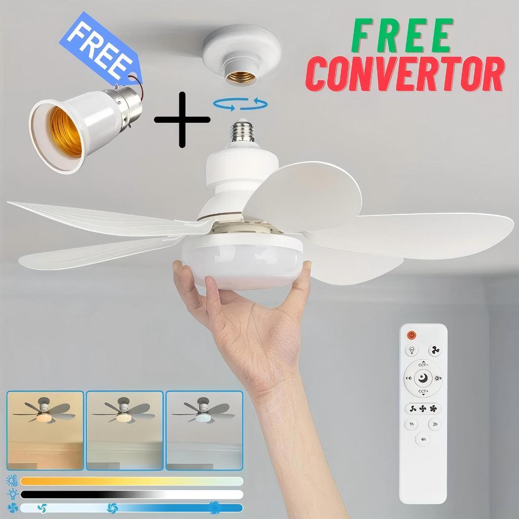 6-Blade LED Ceiling Fan Light with E27 Base for Bedroom and Study
