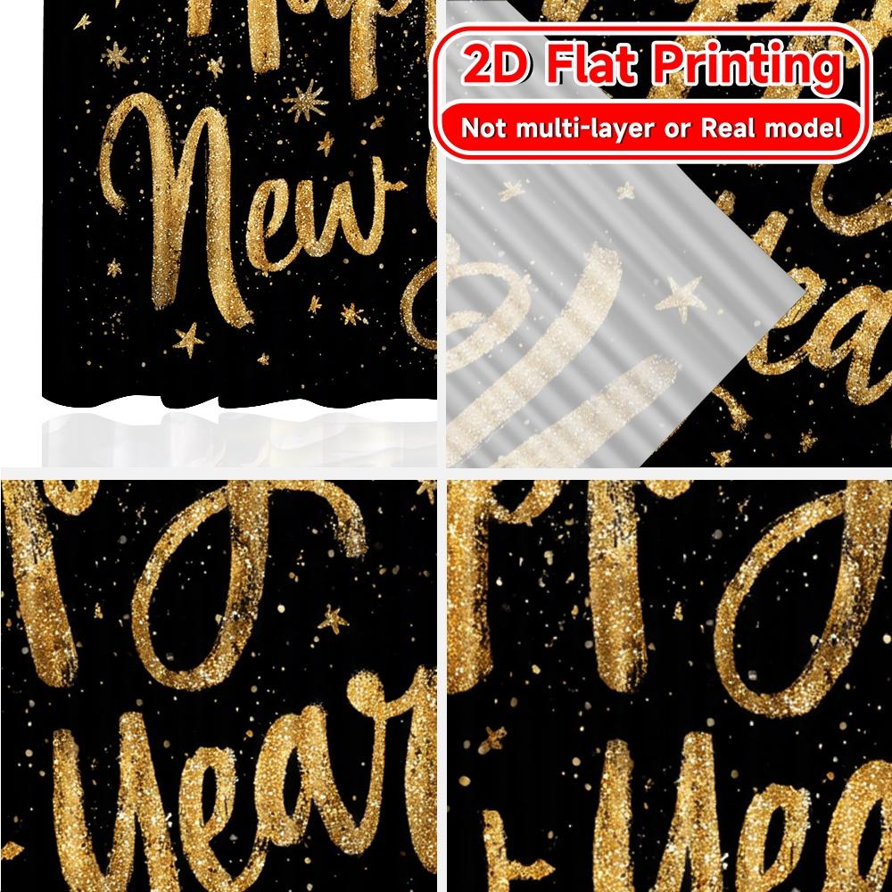 2D Flat Printing  2pcs New Year Glow Chic Pattern Curtains Yarn Curtains Decorations Inside Ldeal for Living Room   Bedroom