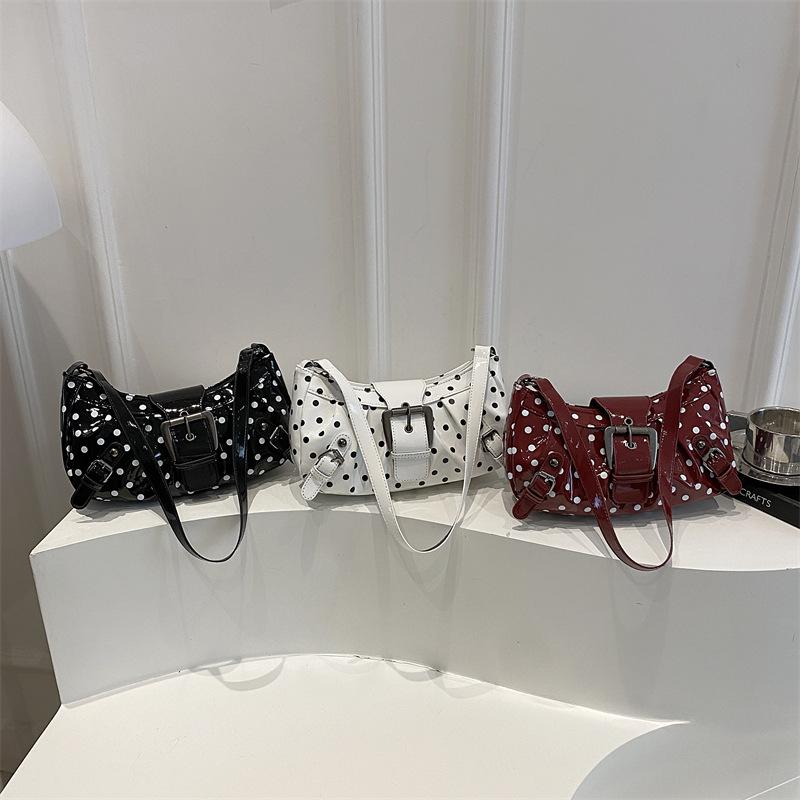 Women Simple Korean Style Retro Polka Dot Armpit Single Shoulder Bag For Daily Commute