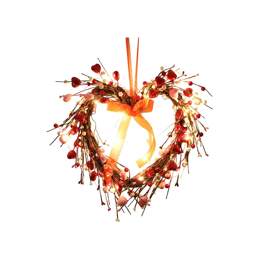 38cm Realistic Heart-shaped Floral Wreath, Valentine's Day Ribbon Pendant, Wedding Wreath Decoration.