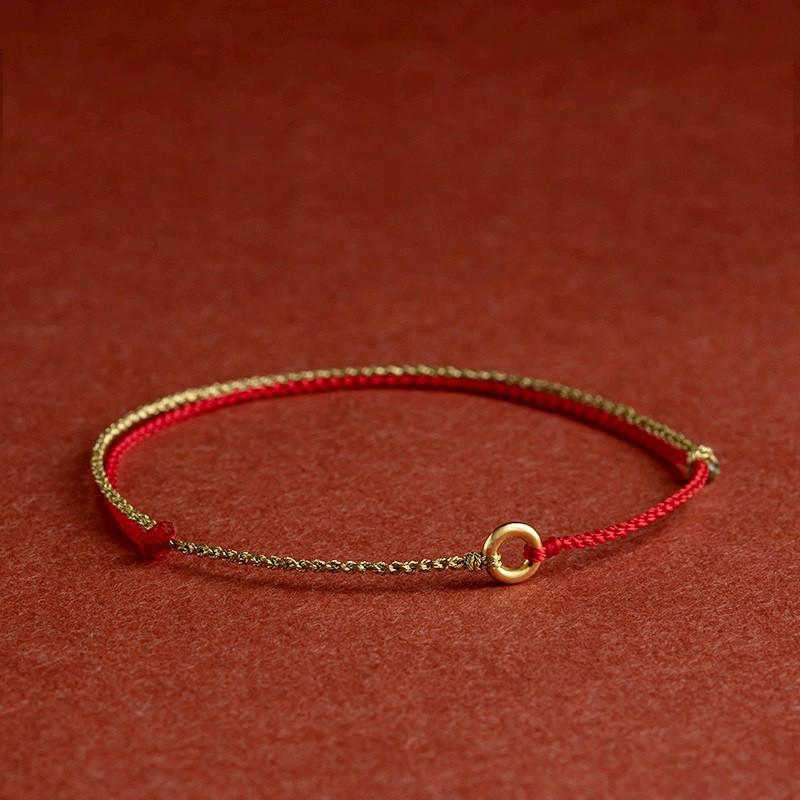 Pure Gold 999 Zodiac Red String Bracelet with Luck Beads for Baby's Full Moon or New Year
