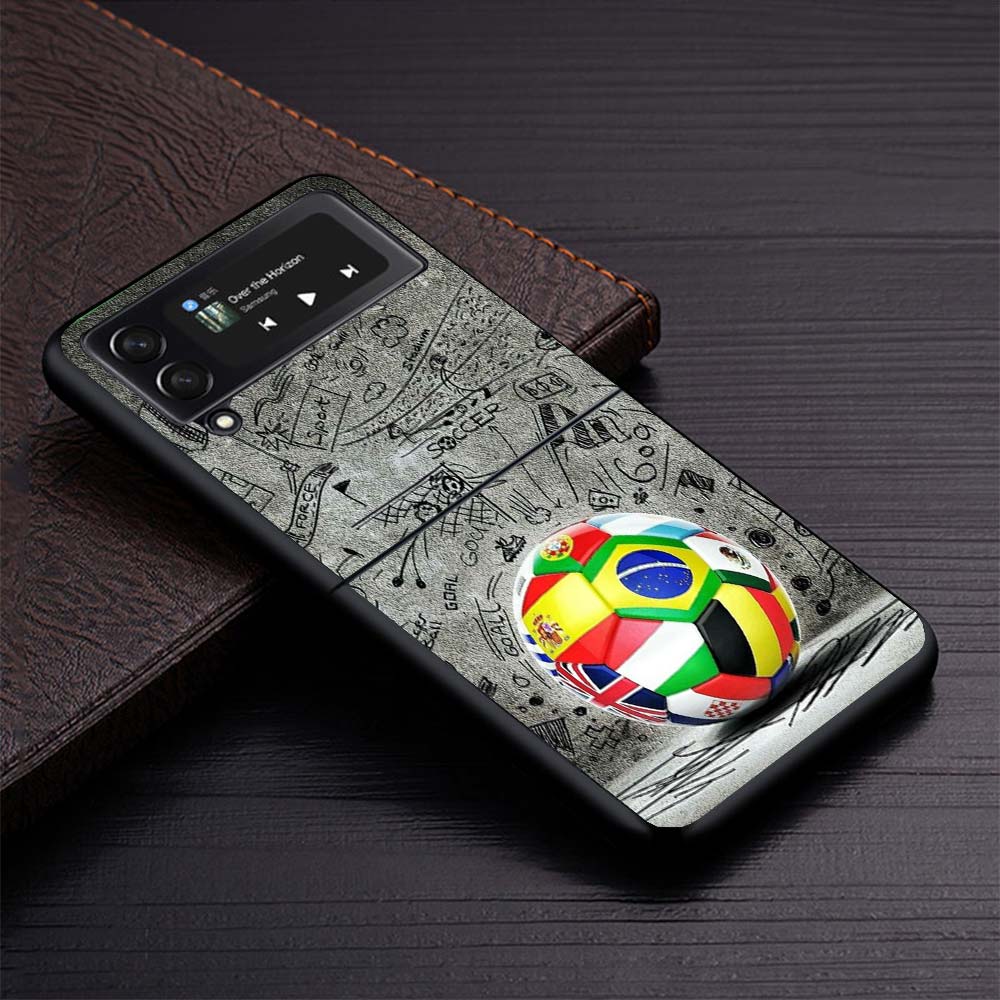 Football Soccer Ball Design Phone Case For Samsung Galaxy Z Flip3 Flip4 Flip5 Flip6 Flip7 For Z Flip 7 6 5 4 3 5G Hard Folding C