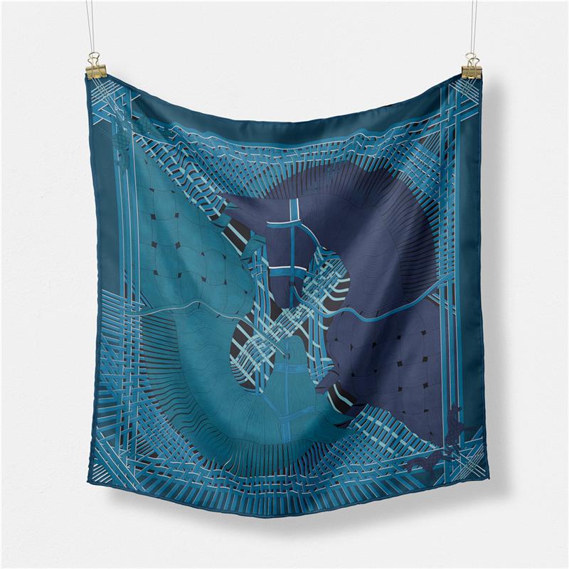 Twill Silk Scarf Woman Double Horse Print Square Scarves Wraps Bandana Small Hijab Foulards Lady Tie Headband Neckerchief 53CM