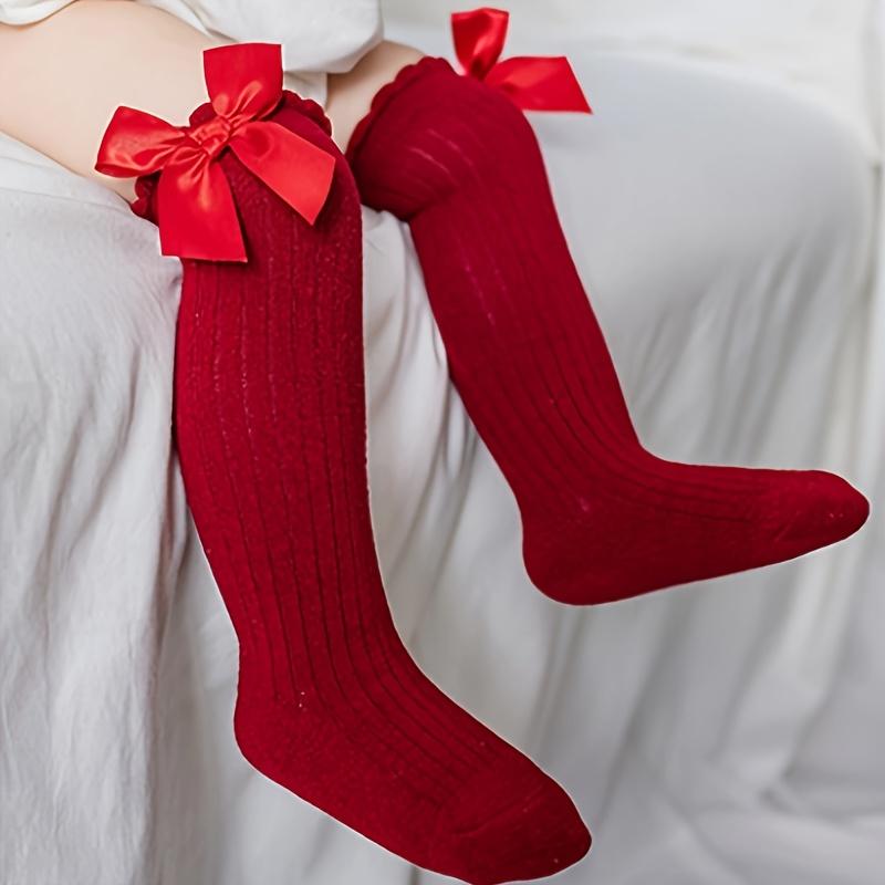 high quality5-Pack Girls' Solid Color Over-the-Knee (OTK) Socks with Bow - All-Season Thigh-High Stockings, Hand Wash Only, Durable for Uniforms,