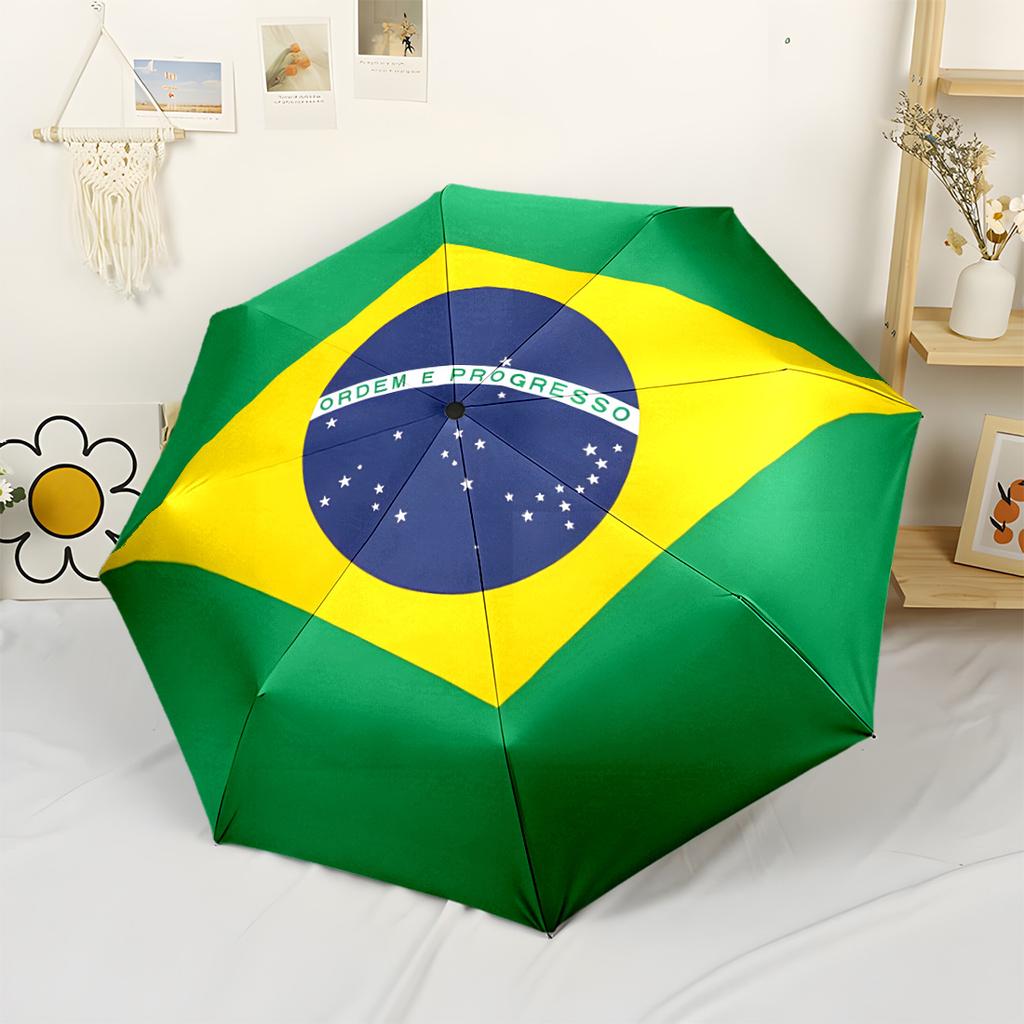 Brasilianische Flagge Kunstwerk Kompakter Reise-Automatikschirm Faltbarer Regenschirm mit 8 Speichen Stabile Konstruktion für den Außenbereich Tägliche Nutzung Modisches Accessoire