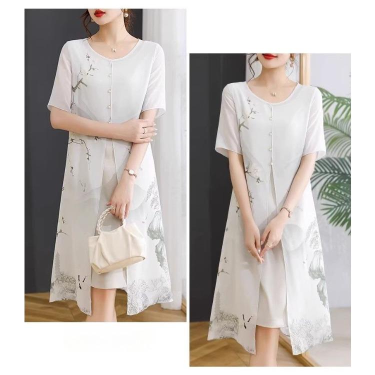 Chinese Traditional Cheongsam Dress Summer Floral Print Loose Fit Comfortable Breathable Fabric Vintage Style for Women