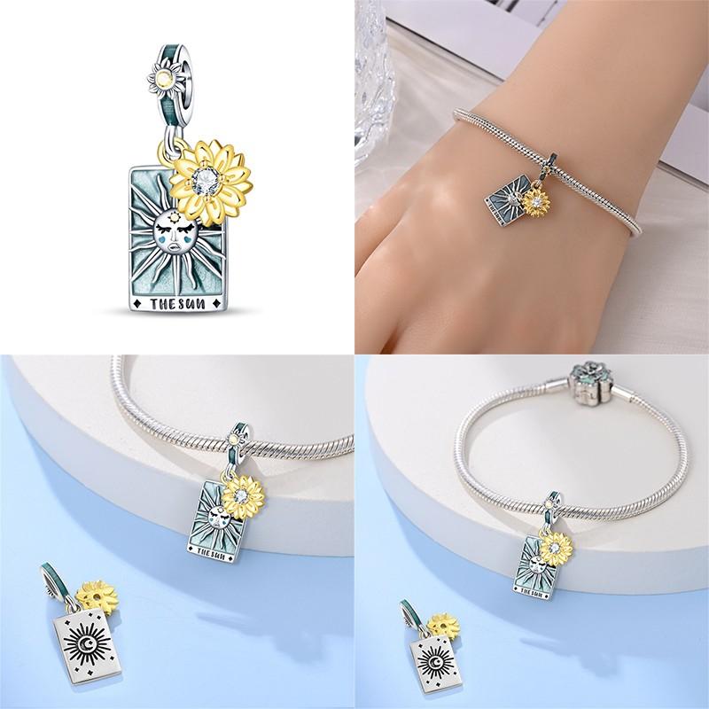 Genuine Copper Tarot Style Cards Sun Celestial Star Moon Charms Fit Authentic Bracelets Women'S Jewelry Making Birthday Gift