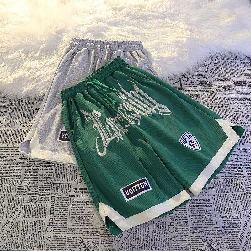 Men's Summer Hip-Hop Embroidered Basketball Shorts - Loose, Thin, Split Contrast Design