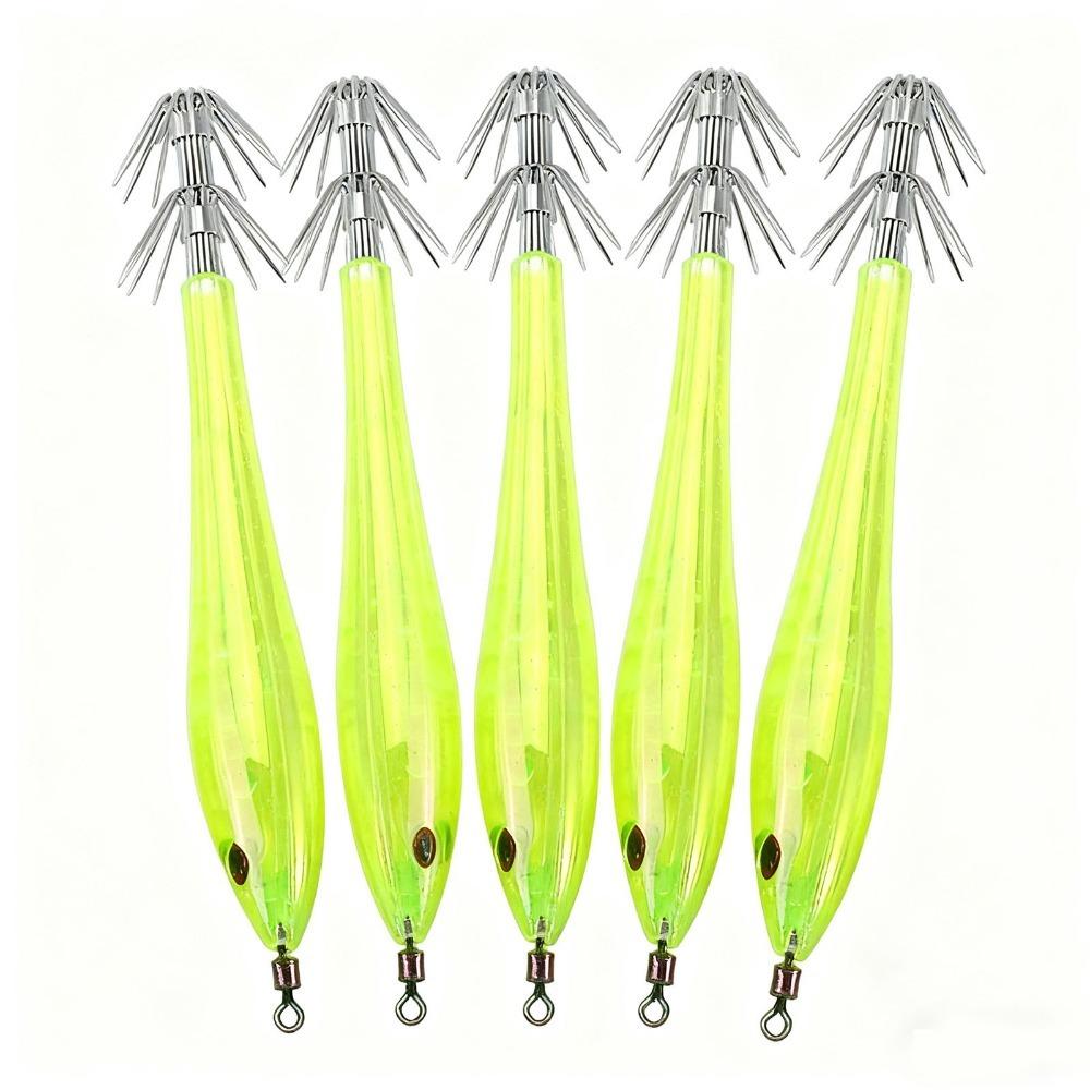 5PCS 9.5cm Squid Jig Lures Glow In Dark Squid Jig Hooks Squid Fishing Lures Saltwater Fishing