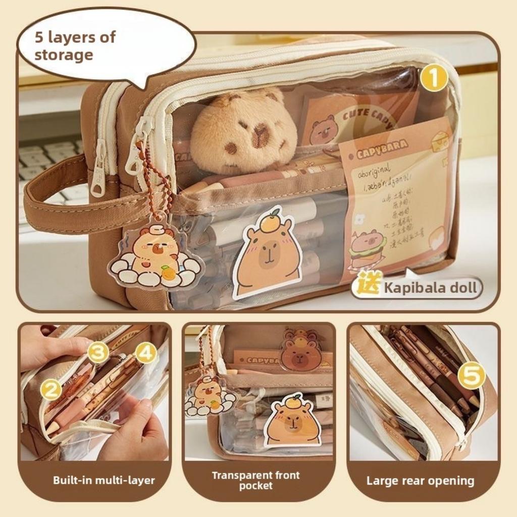 Cute Dolphin Canvas Pen Case Set  - Multi Layer Design, Zipper Closure - School Supplies and Essential for Returning To School