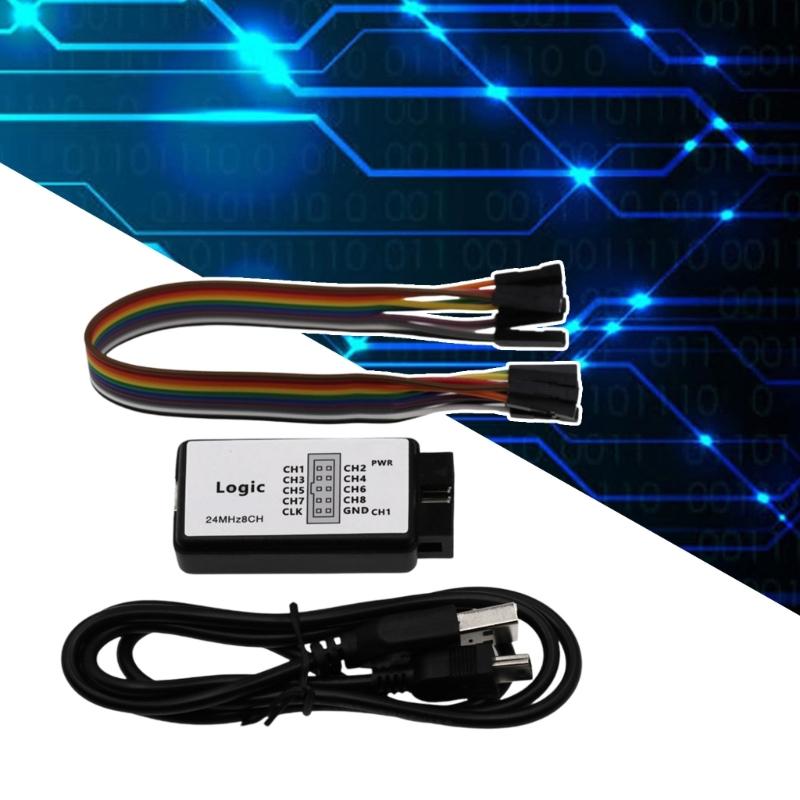 USB Logics Analyzers Device 24M Sampling Rate 8 Channel with Ferrite Rings USB Cable UART IIC SPI Debug Logics Analyzers