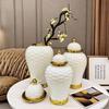 Ceramic Pot Ginger Jar Weave Pattern Ceramic Checkmate Jar Storage Tank Golden Flower Vase Home Decoration Accessories