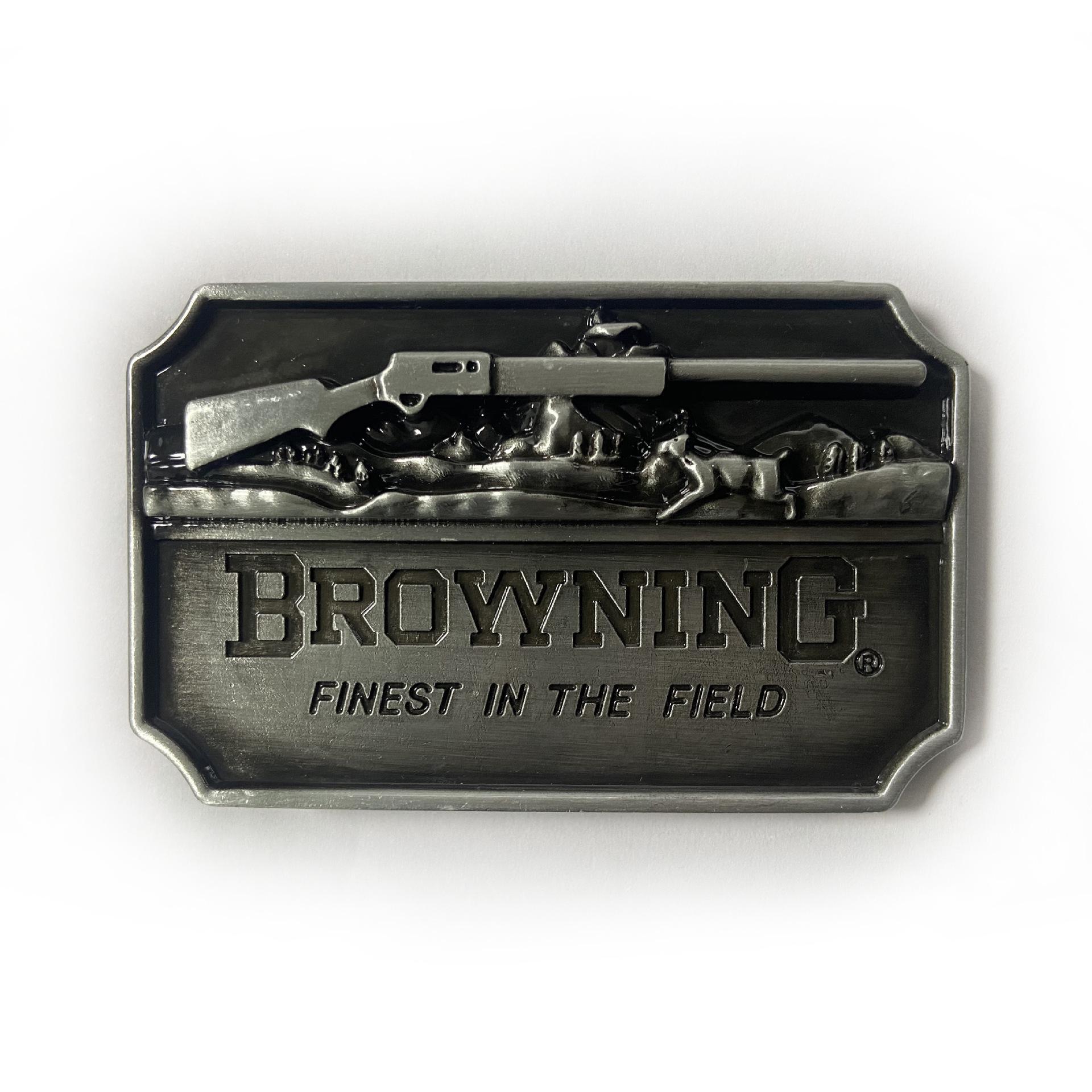 Browning Shotgun Belt Buckle - 4cm Wide Rectangular Western Cowboy Design