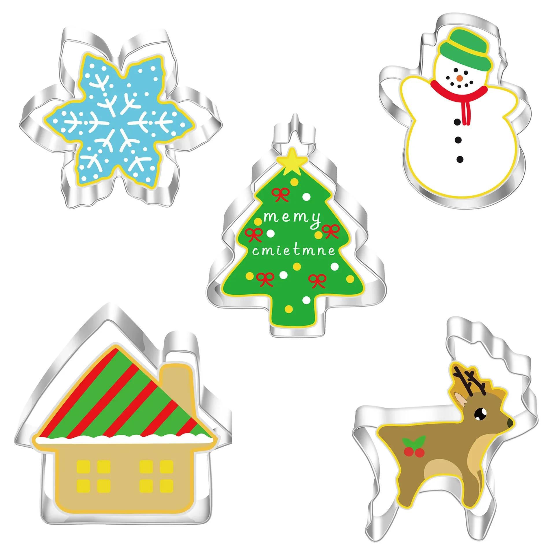 

5Pcs Christmas Cookie Cutter Set Gingerbread Man Xmas Tree Biscuit Mold Stamp Christmas Party New Year Baking Accessories