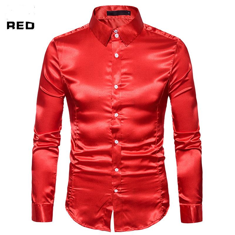 New Spring And Autumn Winter Men'S Solid Color Casual Shirt Men'S Fashion Trend Bright Face Collar Long Sleeve European Size Shirt