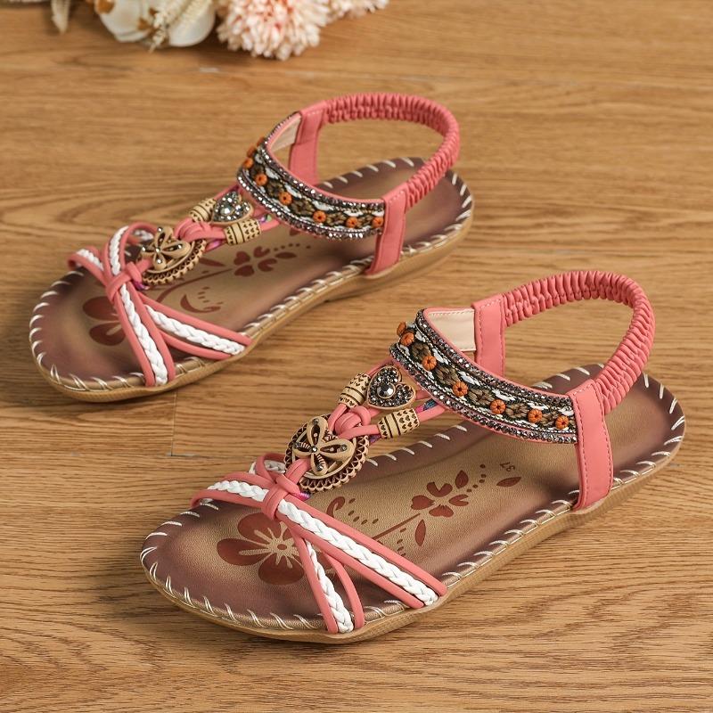 Bow, New Women's Shoes Flat-bottomed Handmade Beaded Rhinestone Sandals, Wearing Beach Little White Shoes Women