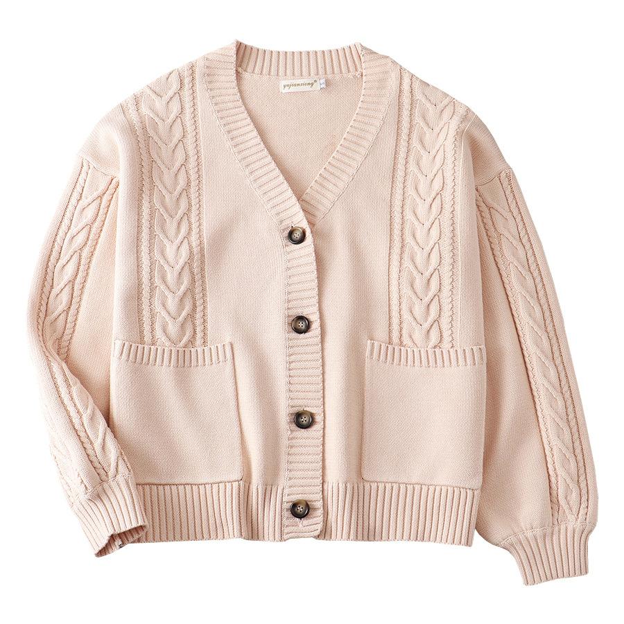 Women's Japanese JK Cable Knit Cardigan V Neck Long Sleeve Loose Cotton Sweater Coat Multi Color