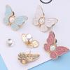 Reusable Clothing Fasteners Rugged Metal Pants Clamps Metal Waist-closing Buttons with Butterflies Shape Faux Pearls for Diy