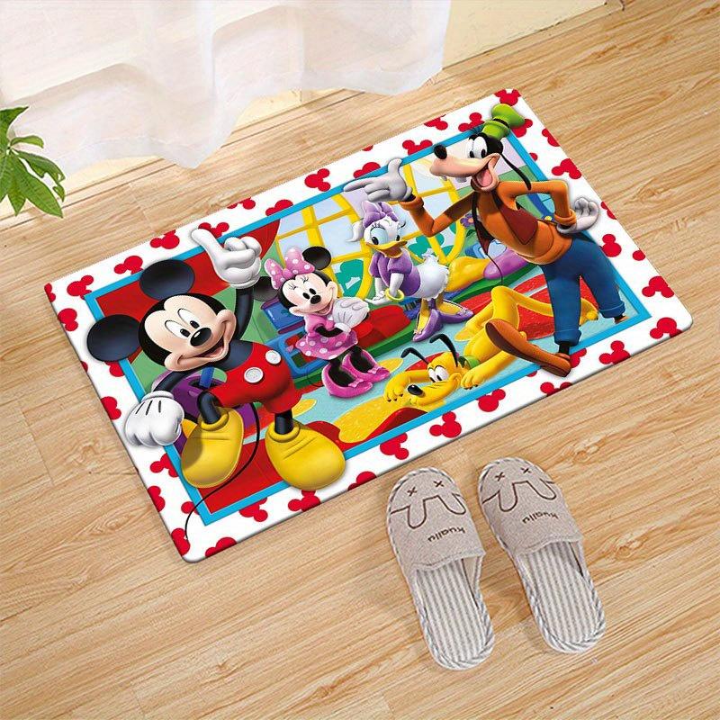 1 szt. Dywanik z Myszką Miki i Minnie, Mata podłogowa antypoślizgowa, Wzór z postaciami z kreskówek, Miękki aksamit, Wystrój pokoju, Zmywalny