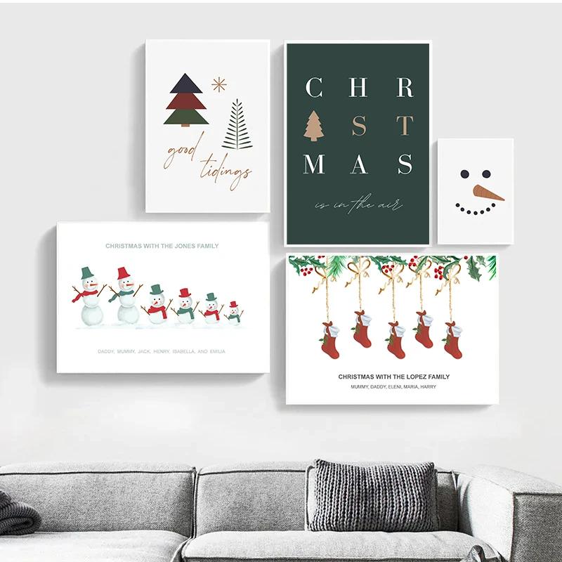 Modern Minimalist Christmas Theme Art Posters Snowman Prints Canvas Printing Wall Art Picture for Living Room Home Decoration