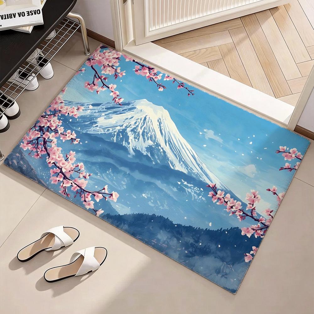 Famous Japanese Mountain Mount Fuji Floor Mat Soft Flannel Non-Slip Door Mat - Thickened Rug for Living Room Home Decor