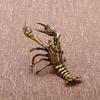 Sculpture de Homard Patine Antique Laiton Massif Cuivre Fait Main Ornement de Noël Animal Doré Animal de Compagnie à Thé de Collection Artisanat