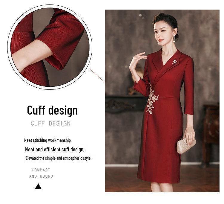 2025 Autumn Elegant V-Neck Slimming Dress for Mother of the Bride