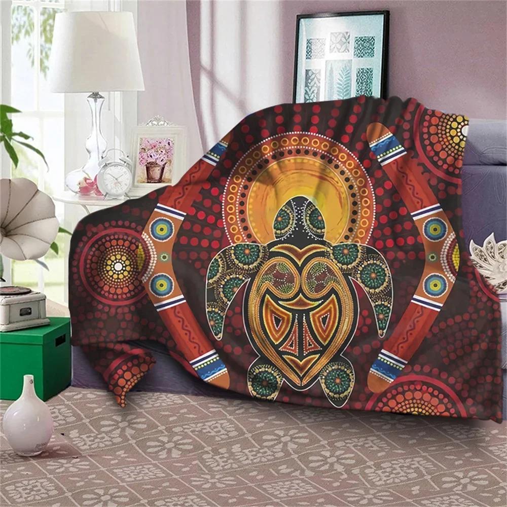 Aboriginal Australia Indigenous Turtles Blanket Winter Warm Queen Size Bed Sofa Fluffy Plush Blankets Throw Quilt Design Flannel