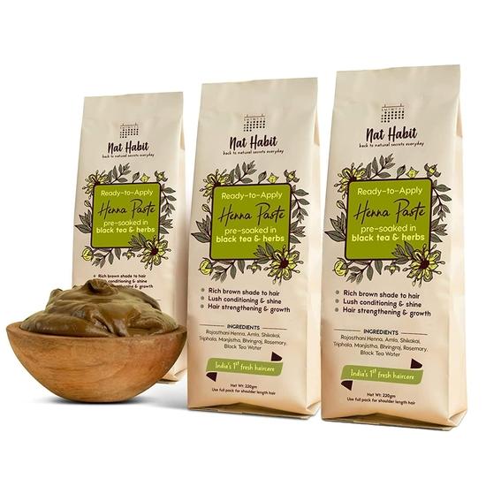 Nat Habit - Fresh Ready To Apply Henna Paste (Pack of 3 X 220g) and Nat Habit Henna Paste, 100% Natural  - (Pack of 4 X 220g)