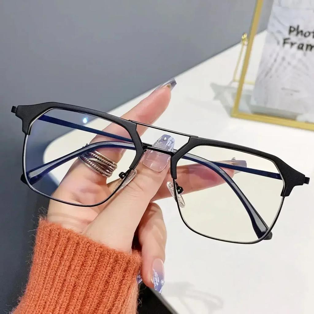 Double Beam Square Frame Presbyopia Glasses Fashionable Metal Half Frame Reading Glasses for Men Anti Blue Light Eyewear