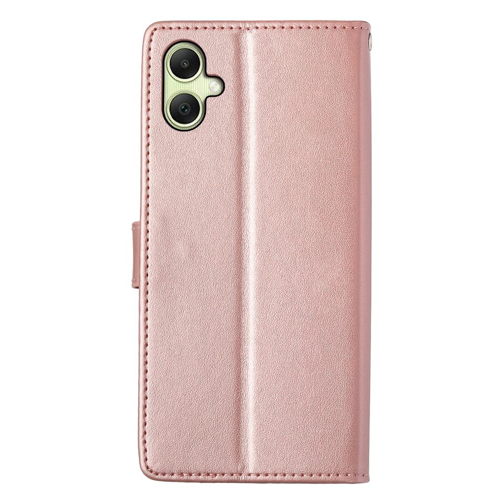 For Samsung Galaxy A06 5G/4G Wallet Case Butterfly Floral Imprint PU Leather Phone Cover with Wrist Strap