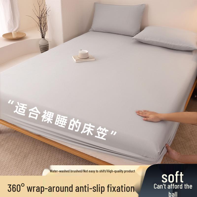 High-Quality Washed Cotton Solid Color Fitted Sheet with Pillowcase, Bedspread, and Dustproof Bed Cover
