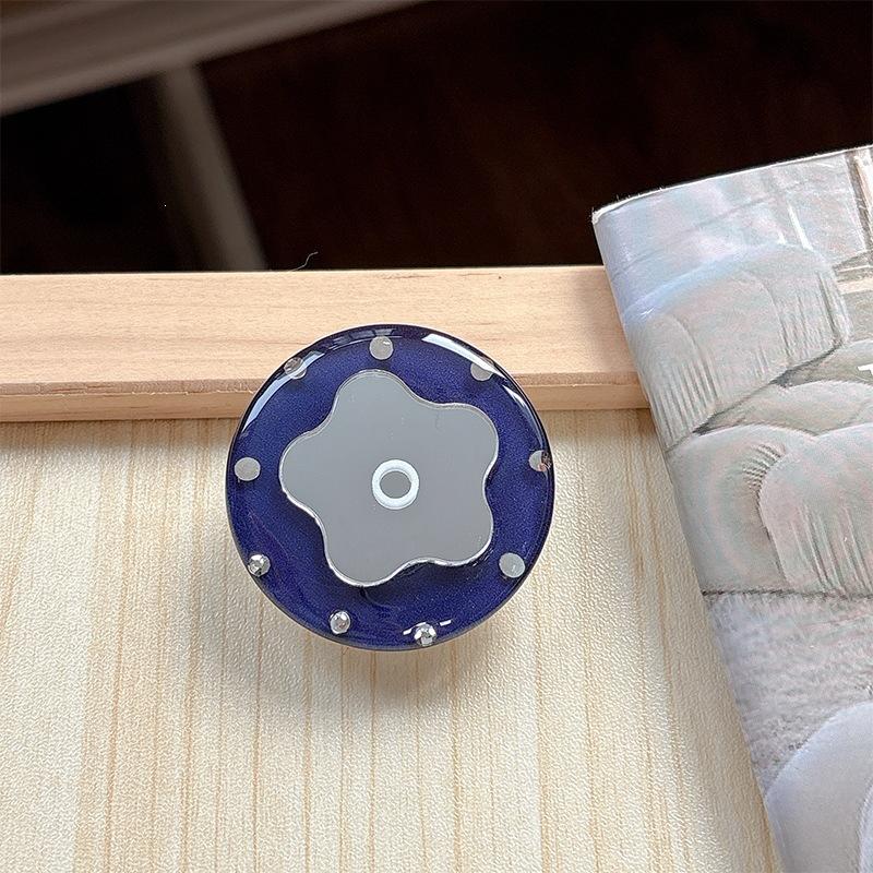 Solid Color Round Ring Flower Mirror Mobile Phone Airbag Holder Paste Retractable Desktop Female Gift