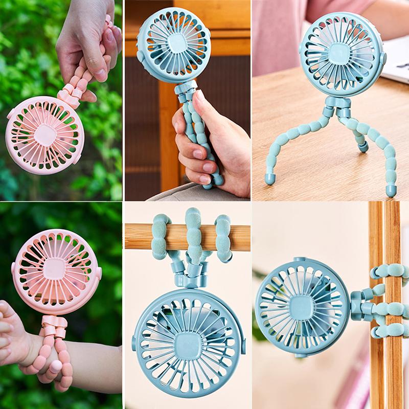 3 Speeds Fan for Cart Stroller Outdoor Portable Fans With Lamp Clip On Baby Stroller USB Rechargeable Handheld Electric Fan Home