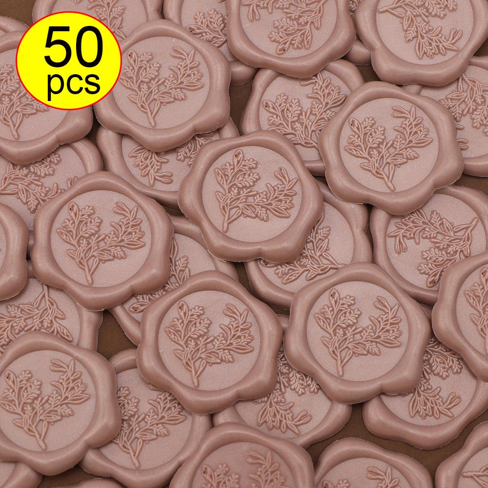 50pcs Eucalyptus Wax Seal Stickers - 9 Colors Invitation Envelope Seal Stickers, Self-Adhesive Stickers, Perfect for Invitation