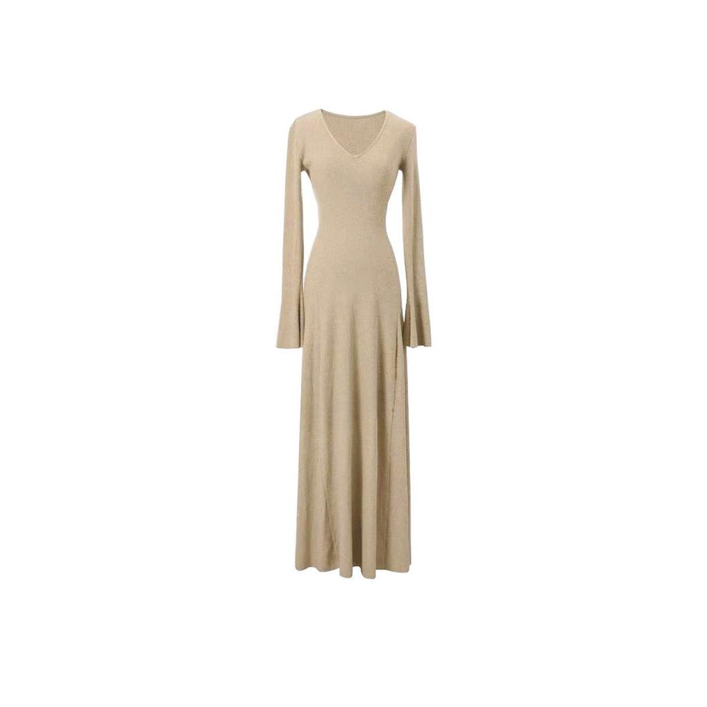 Hochwertiges Schwarzes Langarmkleid Herbst Winter Neu Königlicher Schwesternstil Schmale Taille Unterzieher Langer Rock