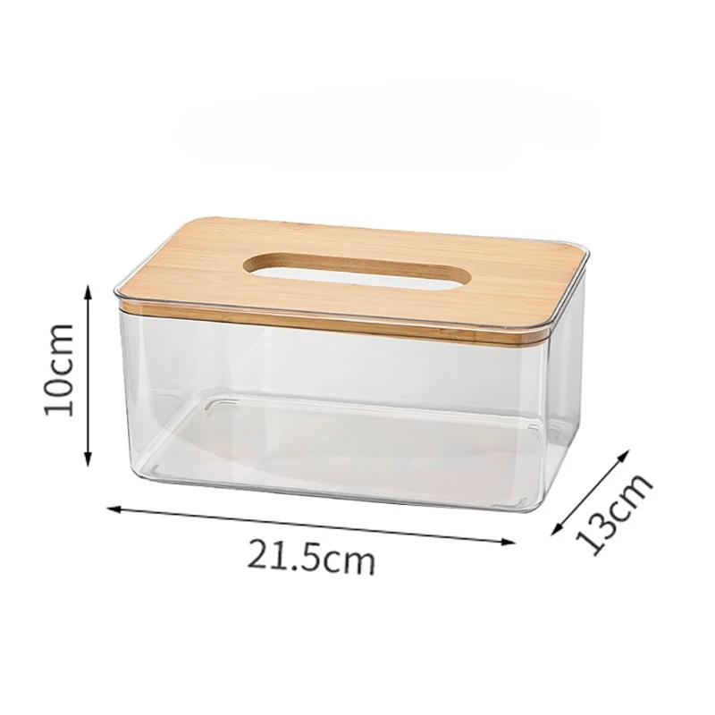 Nordic Minimalist Wooden Tissue Box Cover Holder Organizer Modern Desktop Transparent Rectangular Bamboo Facial Tissue Dispenser