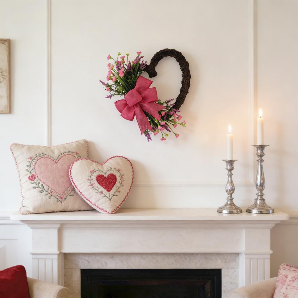 48*35cm Valentine's Day Wreath, Heart-Shaped Wreath, Door Decoration, Home Door Hanging, Front Door Wreath, Spring .