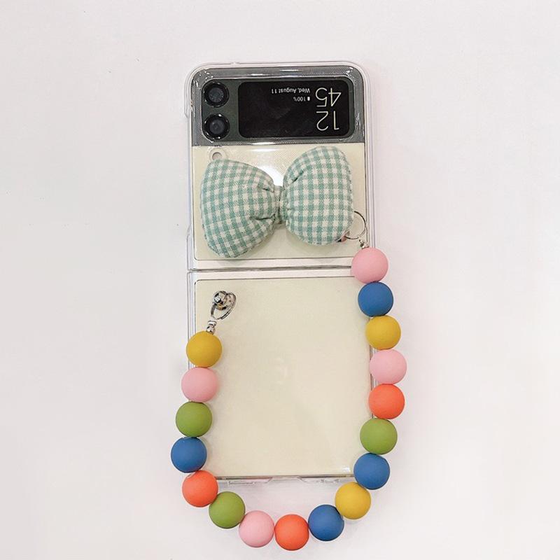 Suitable For Zflip7 Samsung Folding Flip Phone Case Bracelet Plaid Cloth Bow Transparent Protective Case Women'S