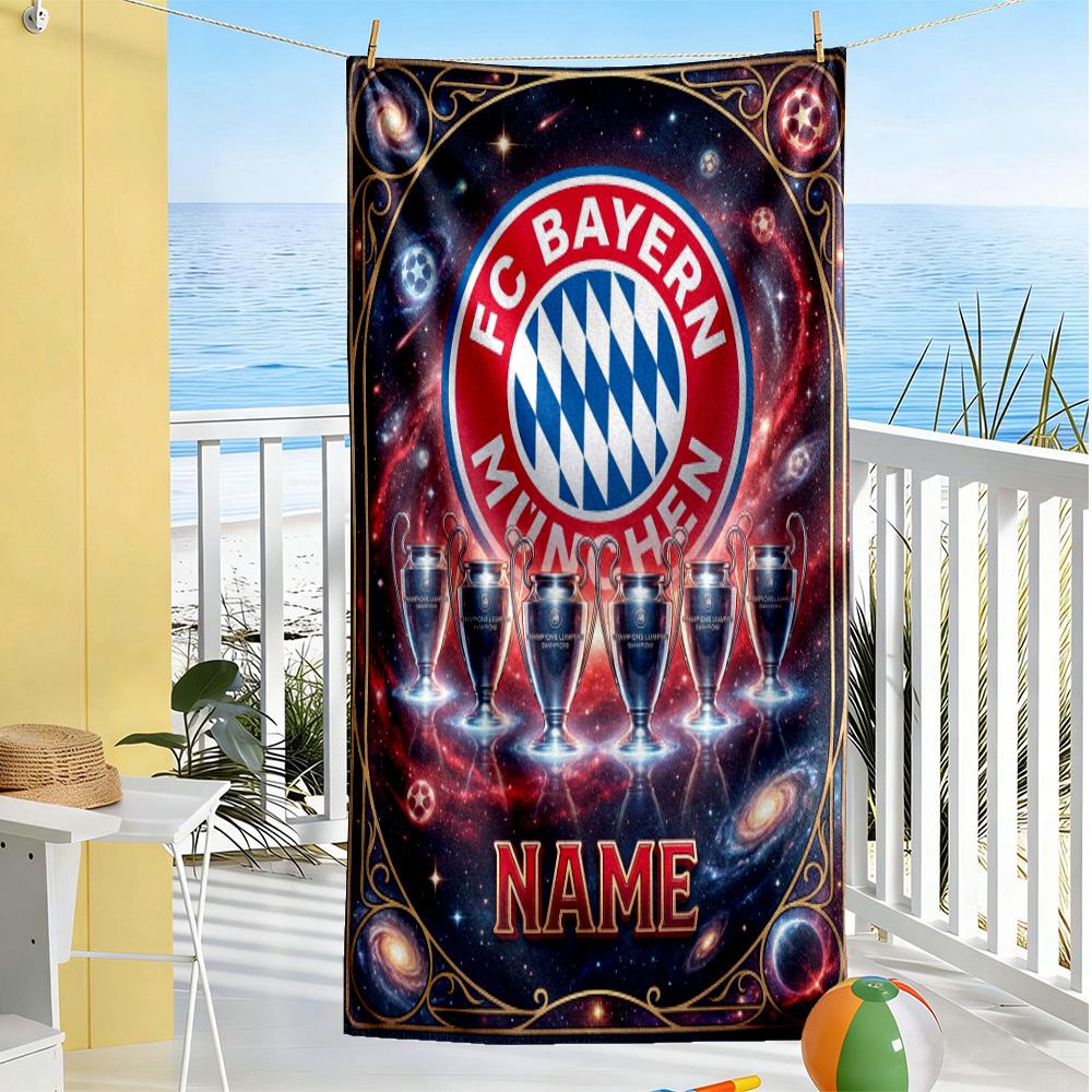Galactic Bayern Munich Crest Customize Text Beach Towel High Absorbency & Quick-Dry Perfect for Traveling Yoga Camping and Swimming