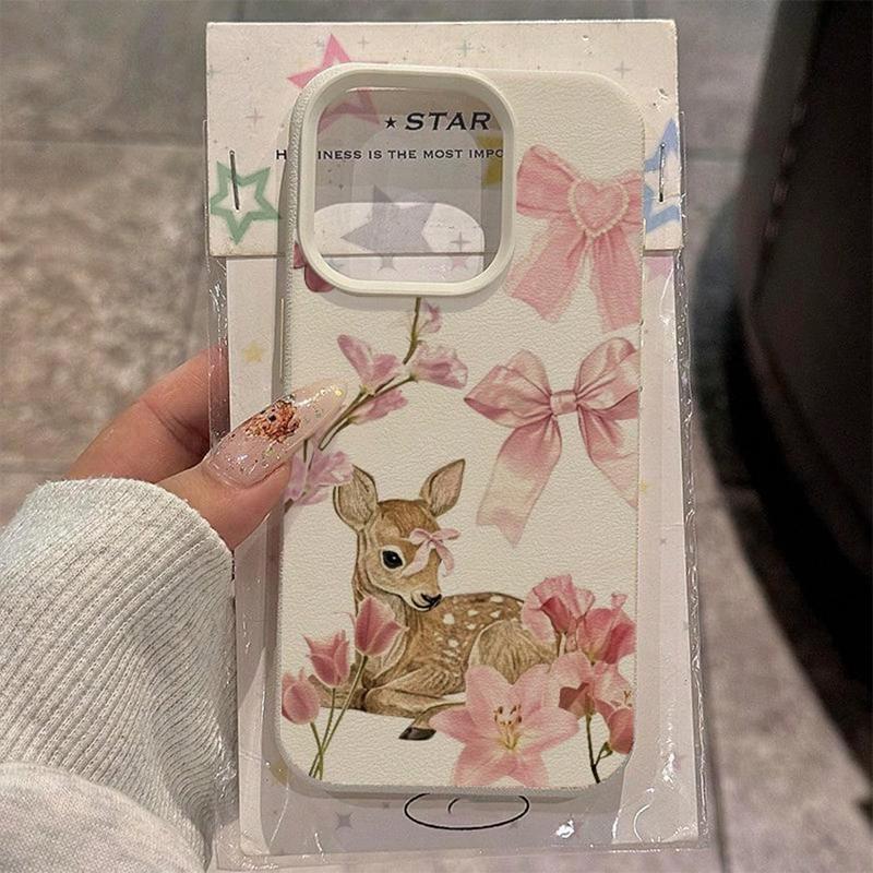 Cute Deer & Floral Pattern Phone Case For iPhone 17 Air 16 e 15 14 13 12 11 Pro Max Plus SE TPU Material Cover