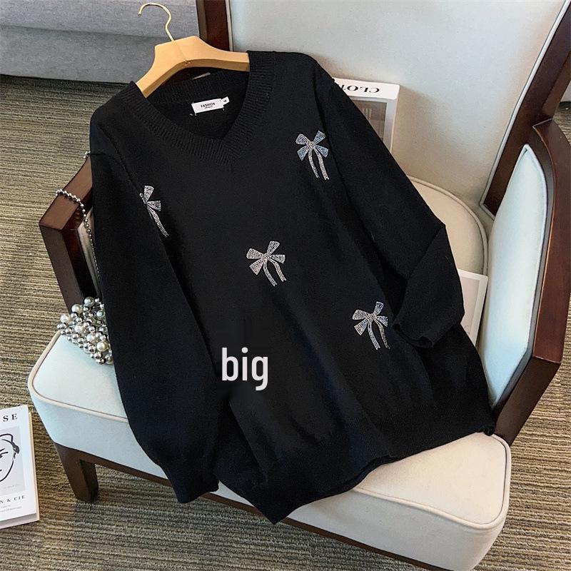Plus Size Women's V-Neck Sweater, Loose Fit, Bust 150/160/350, Sizes 200/300/350 Jin, Style 8052