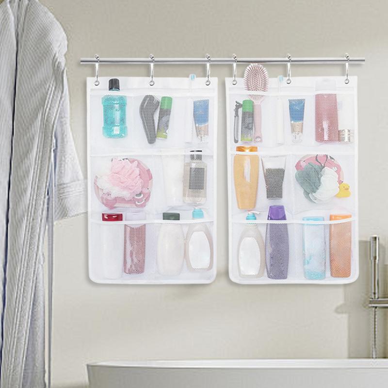 Wall Shower Organizer Mesh Space Saving Quick Dry Storage Pockets Spacious Bathroom Accessories Storage For Adults Lovers Family