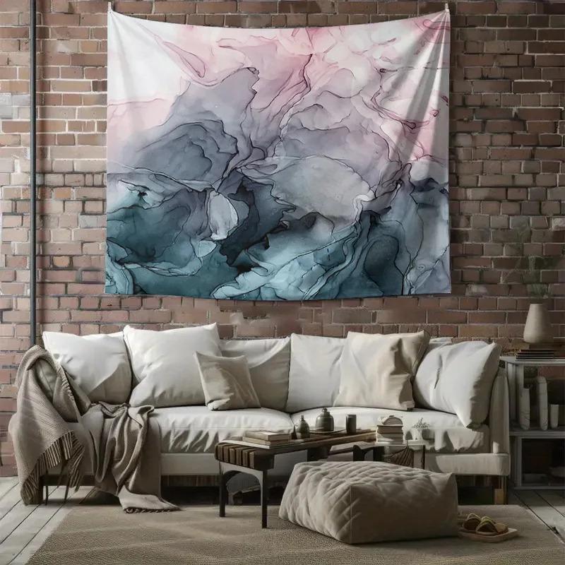 VIKAMA Ink Dyeing Abstract Tapestry Pink Grey Blue Gradient Fluid Modern Light Luxury Art Style Living Room Room Decoration