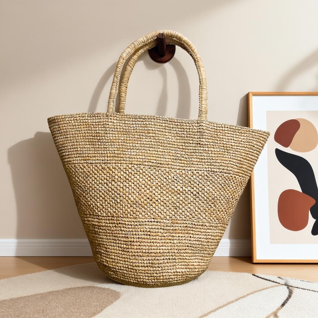 Premium raffia hand-woven straw bag new heavy industry hand hook woven bag women s seaside vacation beach shoulder bag