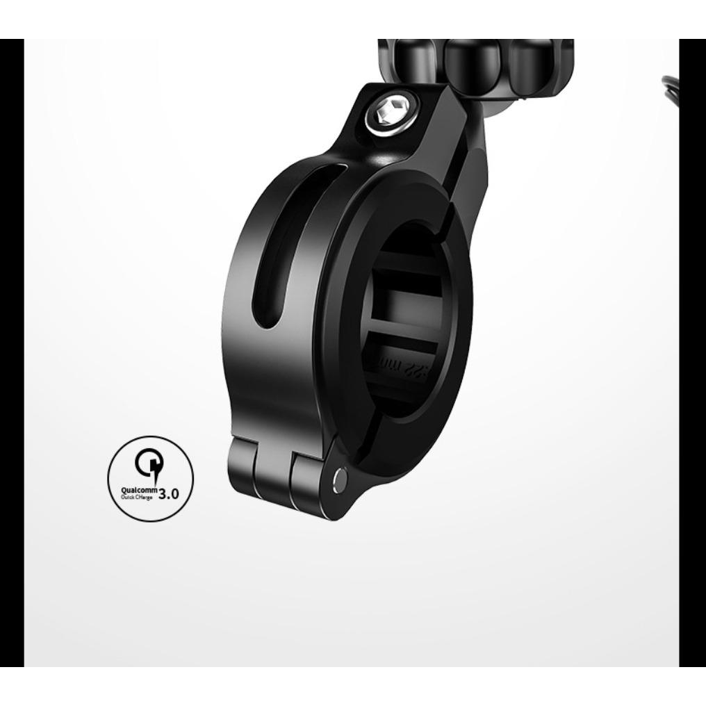 Motorsykkel Telefonholder Lader, USB/QC 3.0 Uttak med Bryter, 360° Vanntett, USB-lader, Aluminium Styre/Speilfeste for 3,5-6 Tommers Telefoner