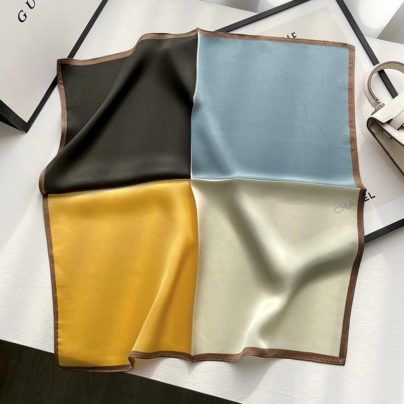 

Весенне-осенний четырехцветный лоскутный шелковый платок - квадрат 53 см, деловой кэжуал 53x53cm