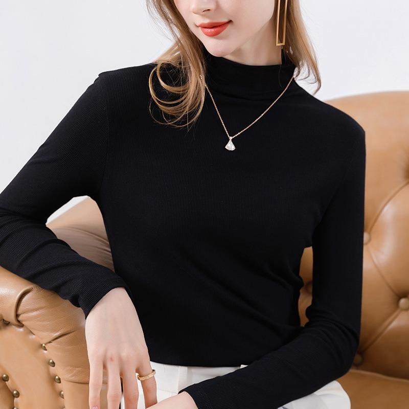 New White Primer Women's Semi-turtleneck Inner Summer Dress Middle Collar Modal Cotton Long-sleeved T-shirt Women