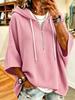 Women's Zip Up Hoodie Waffle Knit Drawstring Oversized Batwing Sleeve Jacket