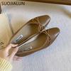 Fashion SUOJIALUN 2025 Spring New Women Flat Shoes Fashion Round Toe Bow-knot Slip On Ladies Ballerina Soft Flat Heel Dress Boat Shoes
